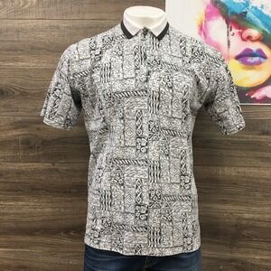 Vintage Tail Print Polo Shirt Y2K Streetwear Short Sleeve Collared Made in USA L